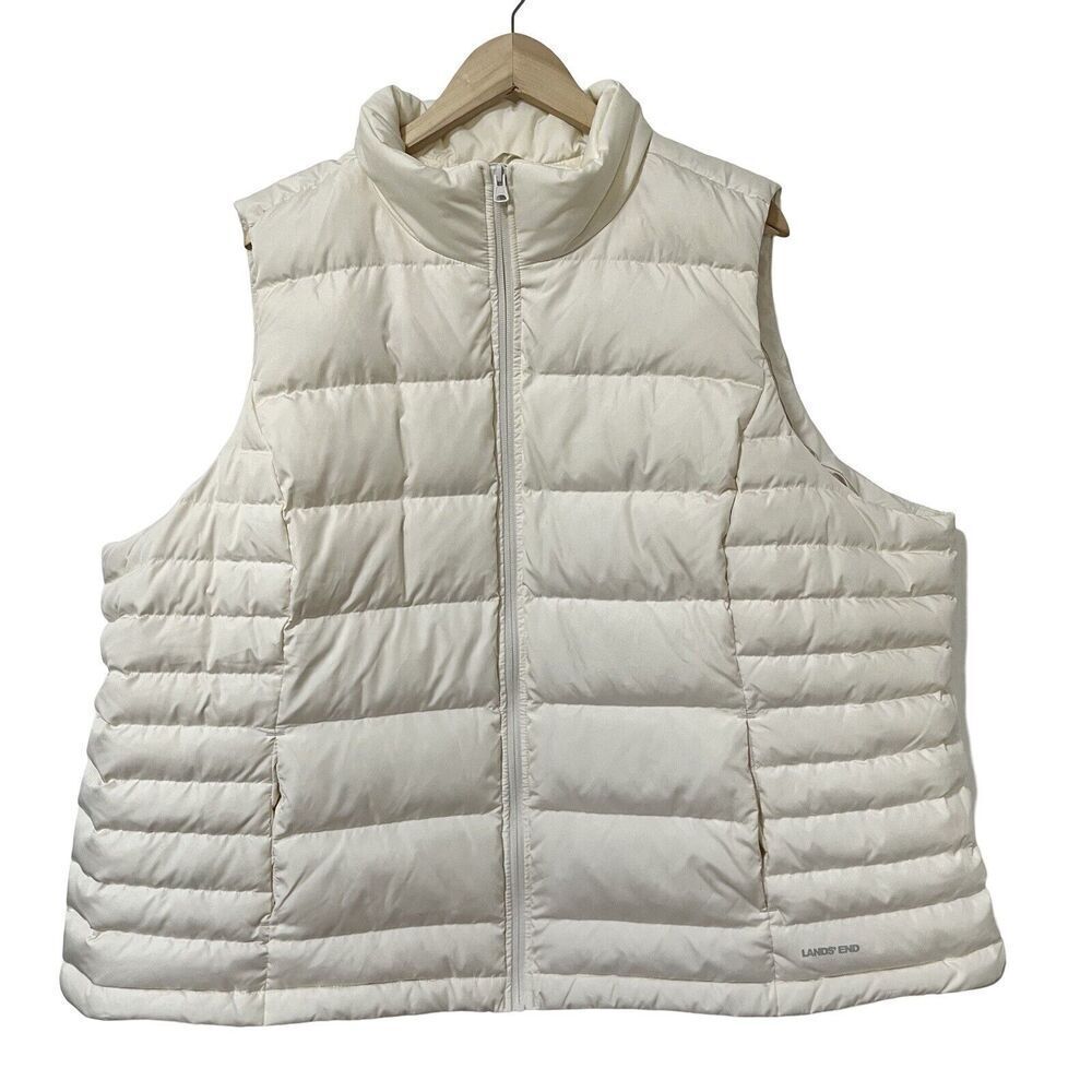 Lands' End Vest Down Filled Quilted Size 3X White Packable Hiking Outdoor Womens